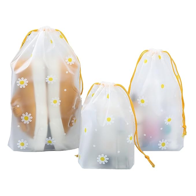 Pack of 10 Pcs Shoe Bag Cover for Shoe Storage & Travelling Drawstring Bags Waterproof, White Daisy